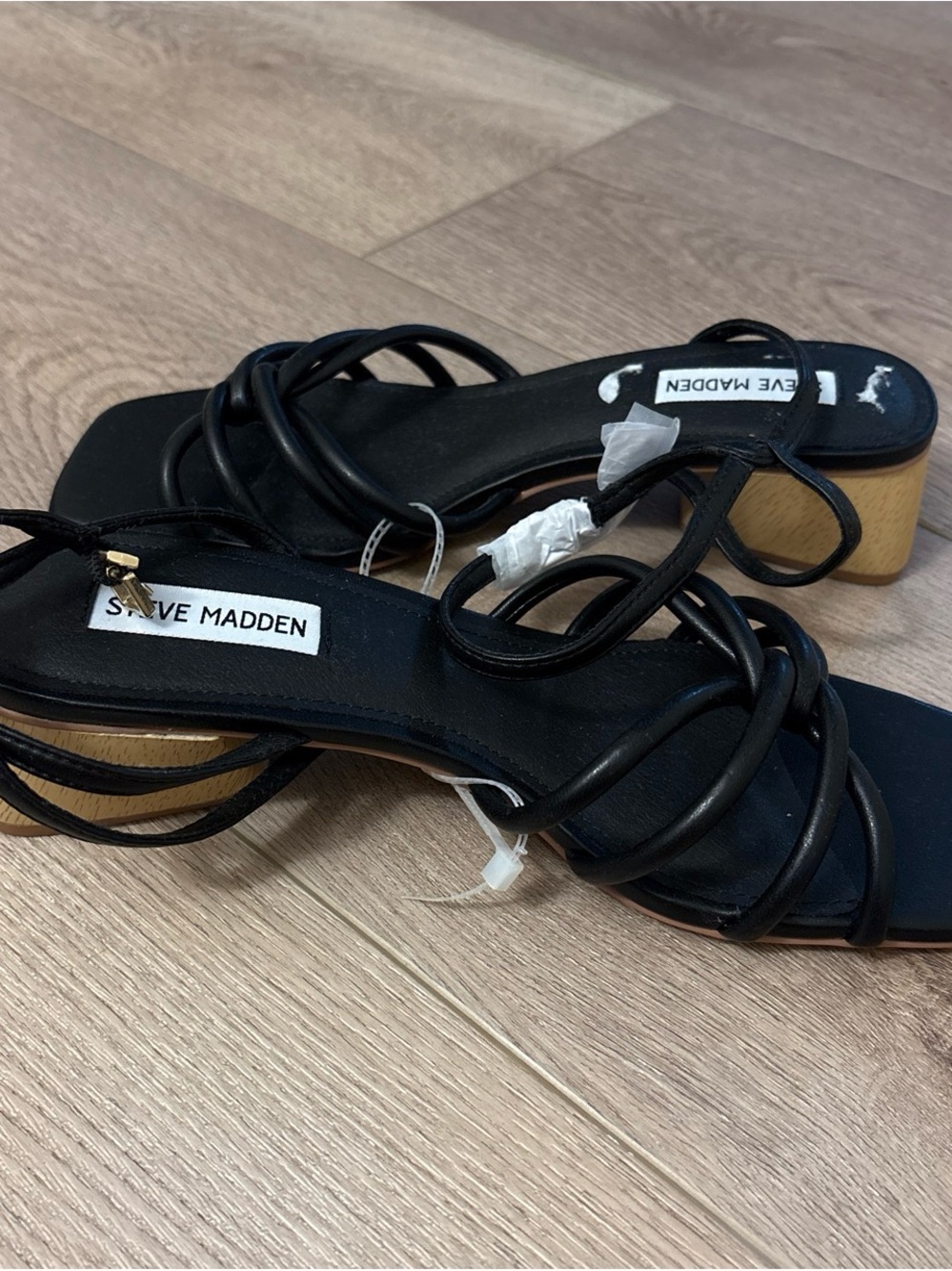 Steve Madden Black Strappy Block Heel Mules